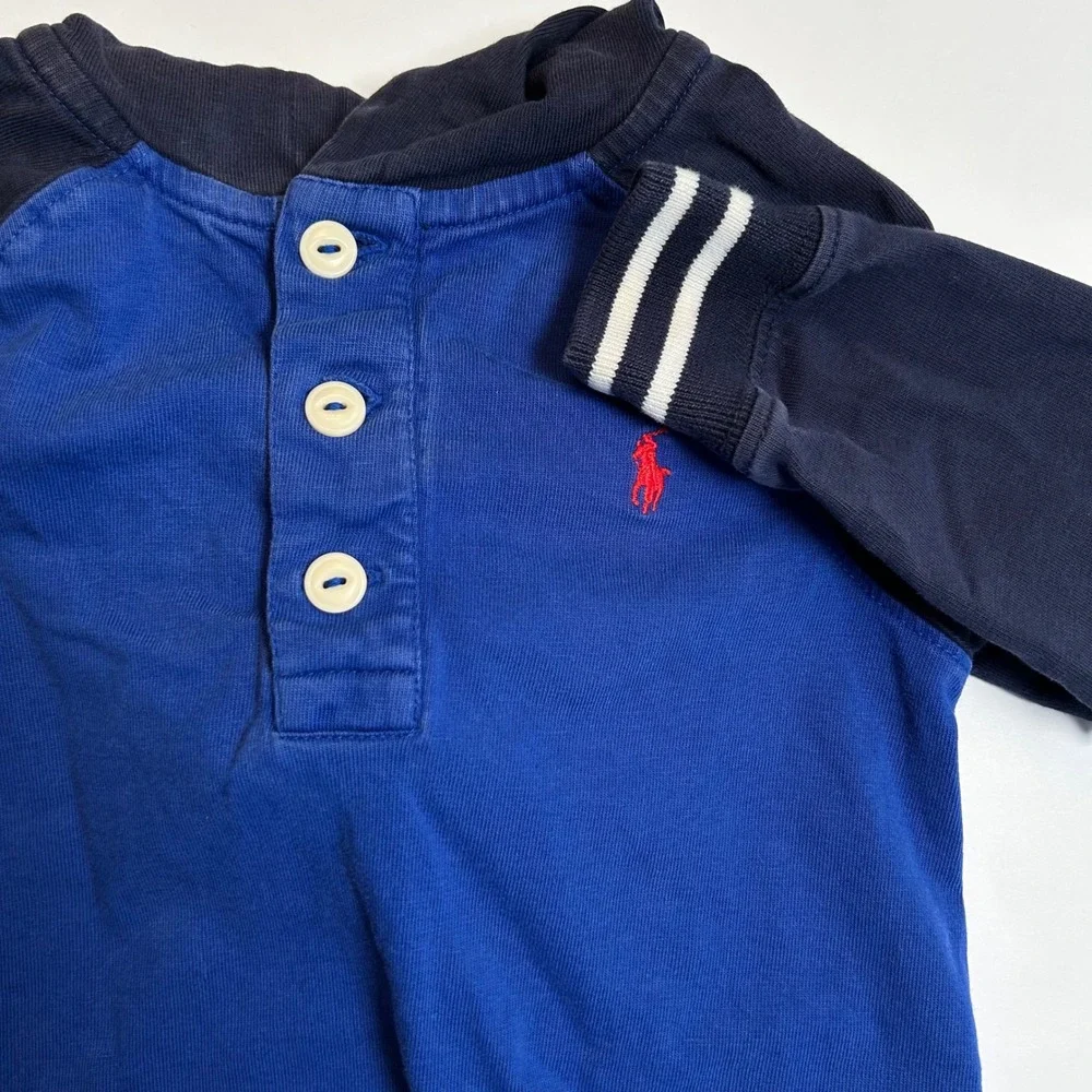 Polo Ralph Lauren‎ Kids Hoodie Long Sleeve Pullover Top Blue White 2T